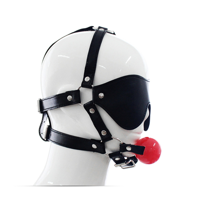 Skóra Gag Blindfold Bondage Gorąca Głowa Pustka Czarne kule PU skóra Blindfold