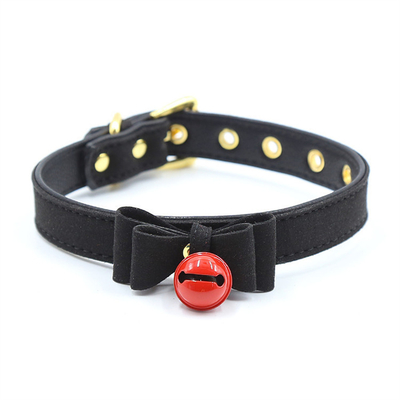 Dorośli zabawki seksualne Pink Dog Bell Bowknot Golden Hole Soft Leather Pin Buckle Neck Sleeve Black Neck Sleeve Collar