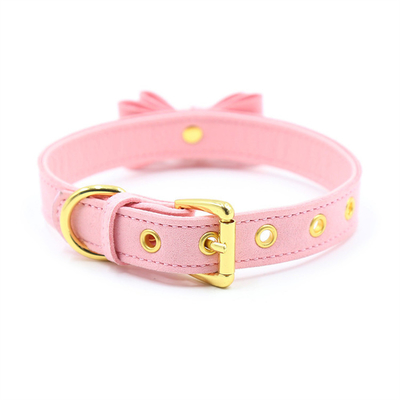 Dorośli zabawki seksualne Pink Dog Bell Bowknot Golden Hole Soft Leather Pin Buckle Neck Sleeve Black Neck Sleeve Collar