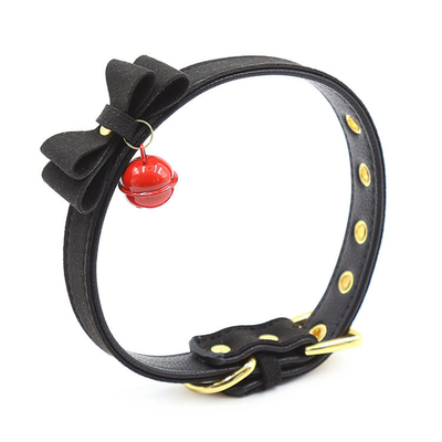 Dorośli zabawki seksualne Pink Dog Bell Bowknot Golden Hole Soft Leather Pin Buckle Neck Sleeve Black Neck Sleeve Collar