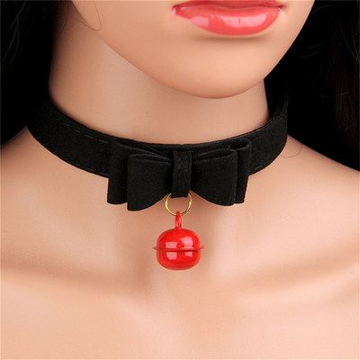 Dorośli zabawki seksualne Pink Dog Bell Bowknot Golden Hole Soft Leather Pin Buckle Neck Sleeve Black Neck Sleeve Collar