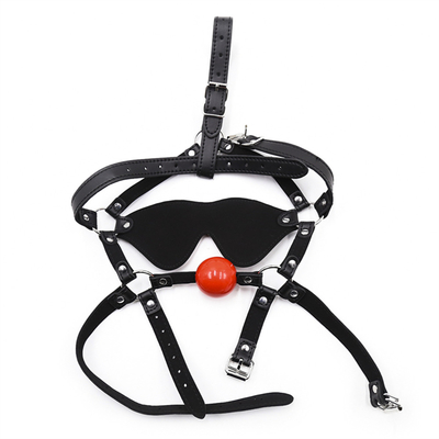 Skóra Gag Blindfold Bondage Gorąca Głowa Pustka Czarne kule PU skóra Blindfold