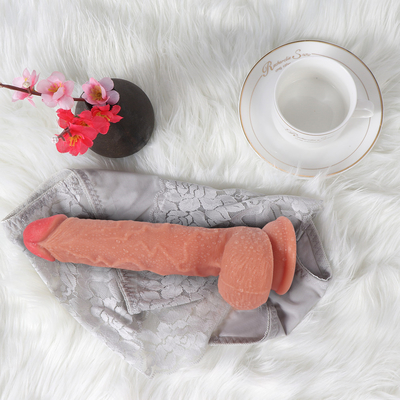 Ogromny płynny silikon wysokiej jakości penisa Dildo Kolor mięsa Dildo dla kobiet Mocny 9 cali Teleskopowy wibrujący Dildo