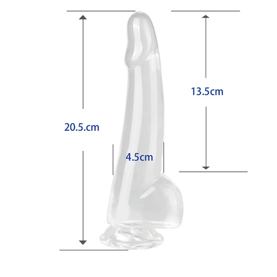 Realistyczny, przejrzysty Dildo 8,6 cala Przejrzysty, małe glany, duży, gruby Dildo z kubkiem wysysającym, elastyczny penisa z galaretką.