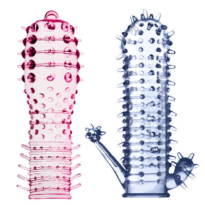 Crystal Penis Cock Ring Sleeve Climax Delayed TPE Ring Różowy / Niebieski